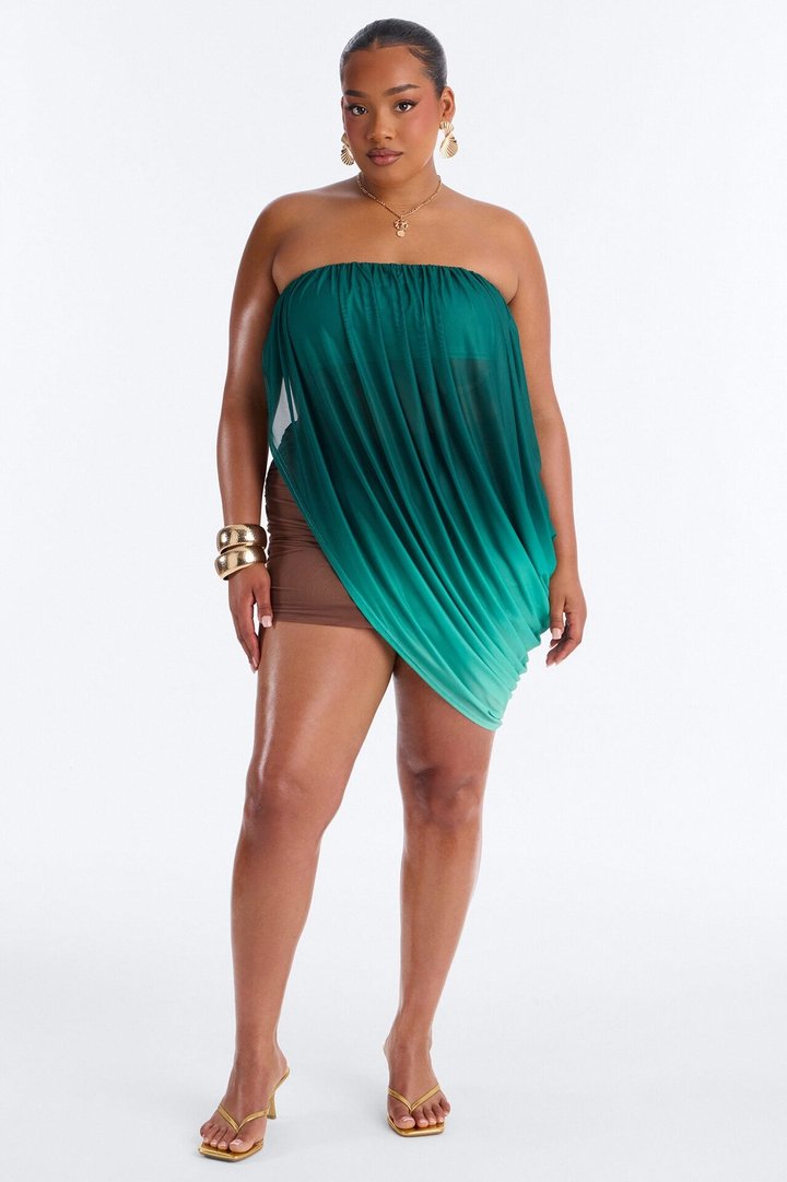 Bora Bora Ombre Asymmetrical Mesh Top - Teal/combo