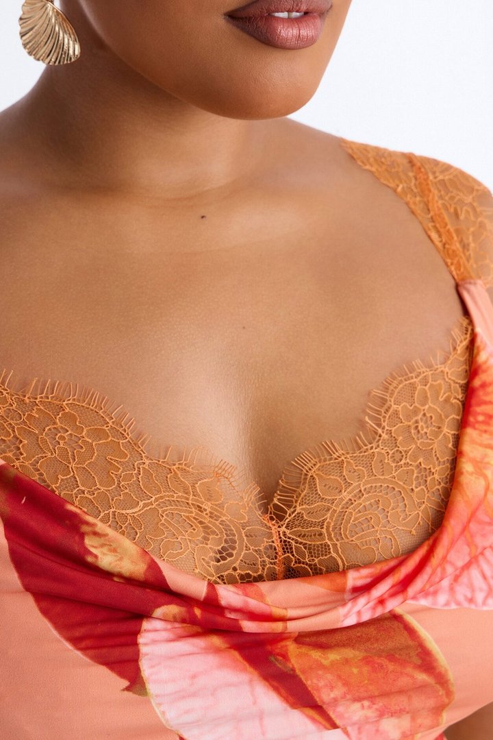 Orchid Cowl Neck Top - Orange/combo