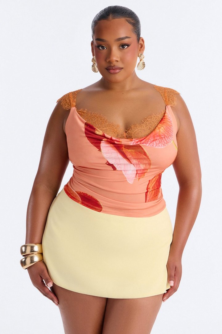 Orchid Cowl Neck Top - Orange/combo