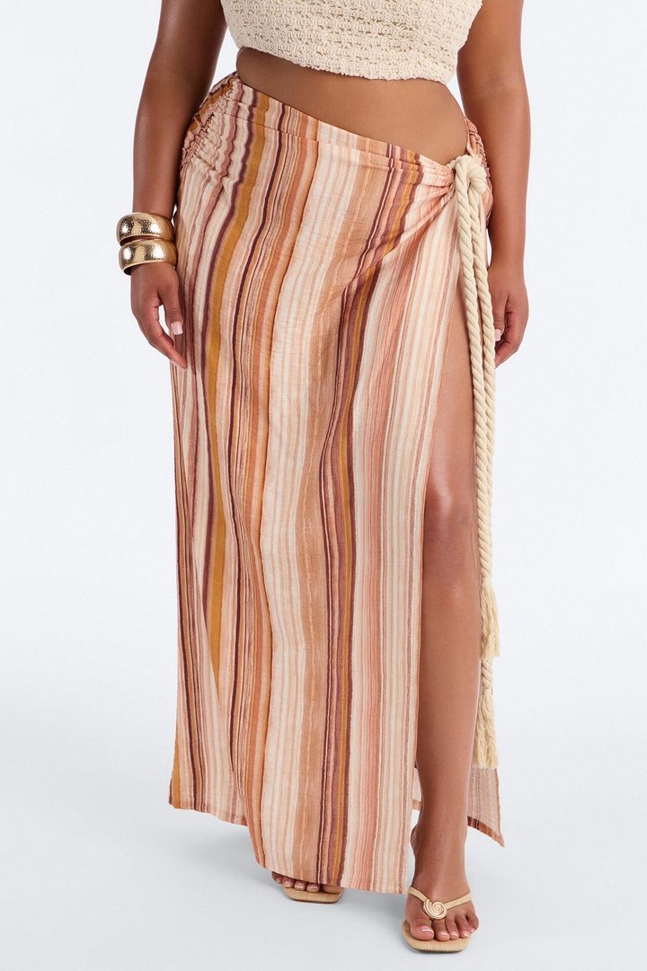 The Horizon Linen Skirt Set - Rust/combo