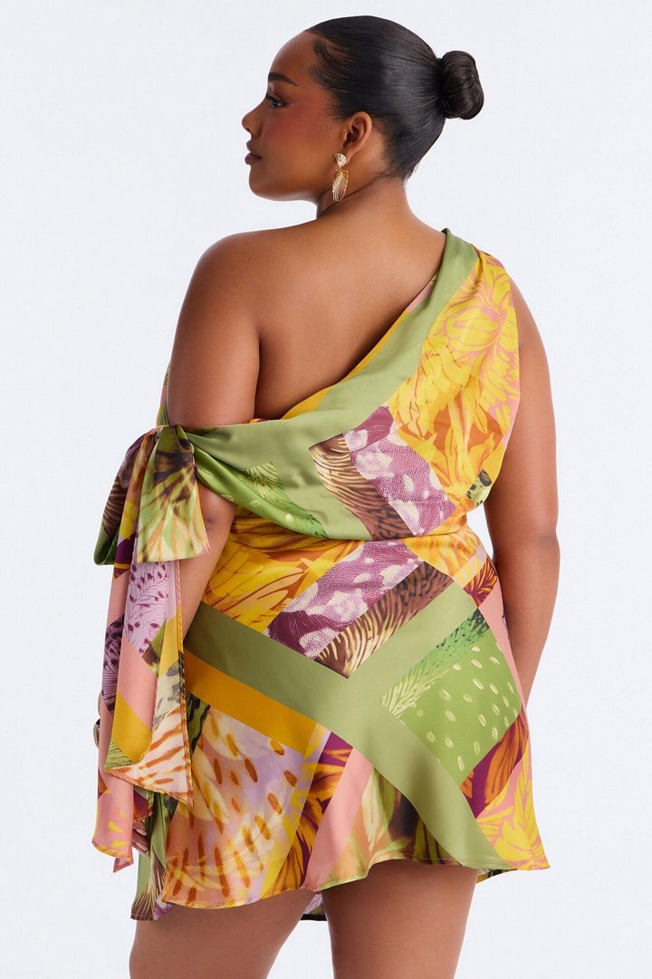 Daydreams Tropical Satin Mini Dress - Yellow/combo