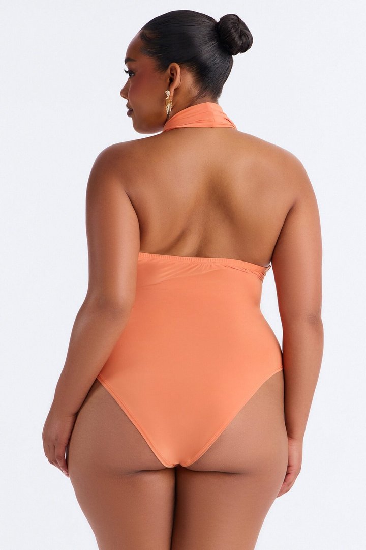 Forever Hot Cowl Neck Halter Bodysuit - Orange
