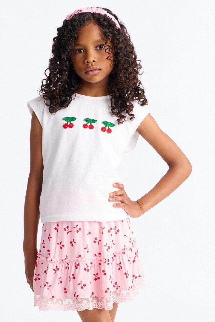 Mini Sweetie Pie Cherry Skirt Set - White/Pink