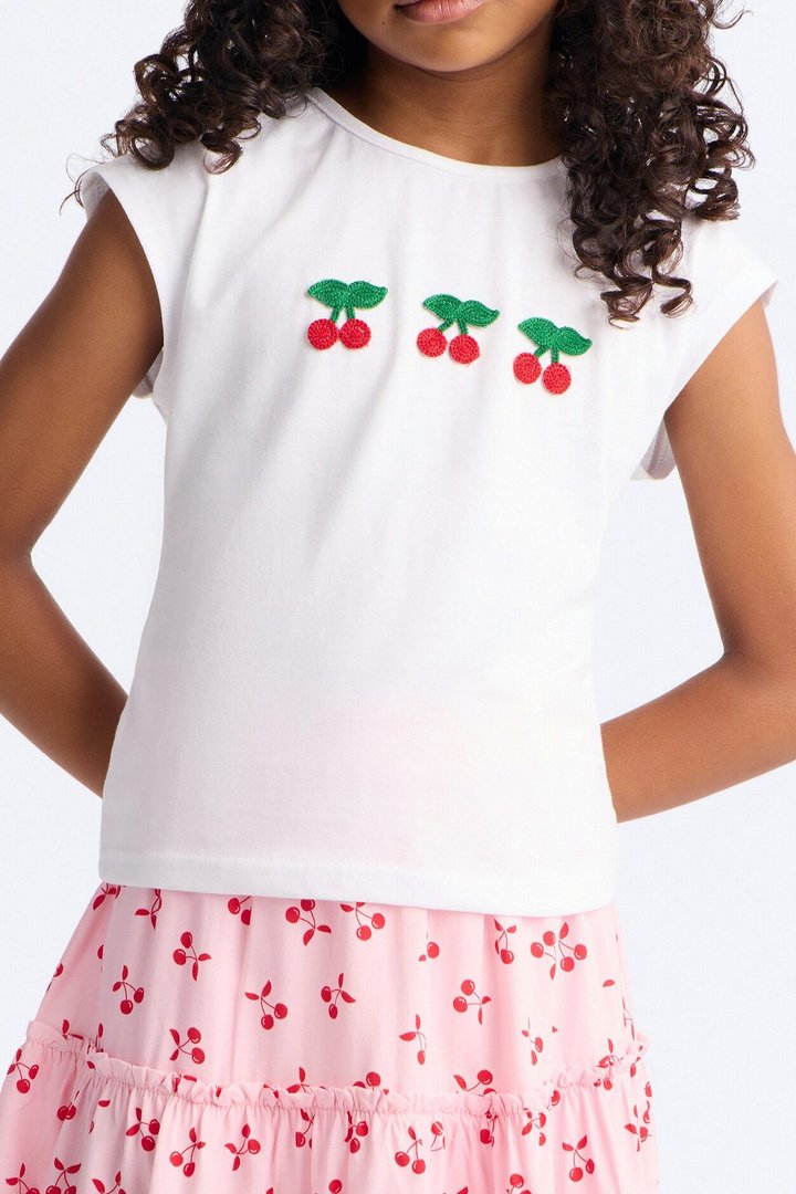 Mini Sweetie Pie Cherry Skirt Set - White/Pink