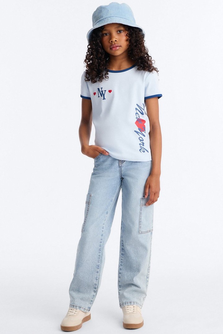 Mini Best Friends For Life Straight Leg Cargo Jeans - Light Wash