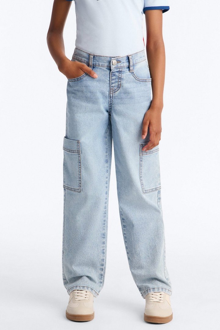 Mini Best Friends For Life Straight Leg Cargo Jeans - Light Wash
