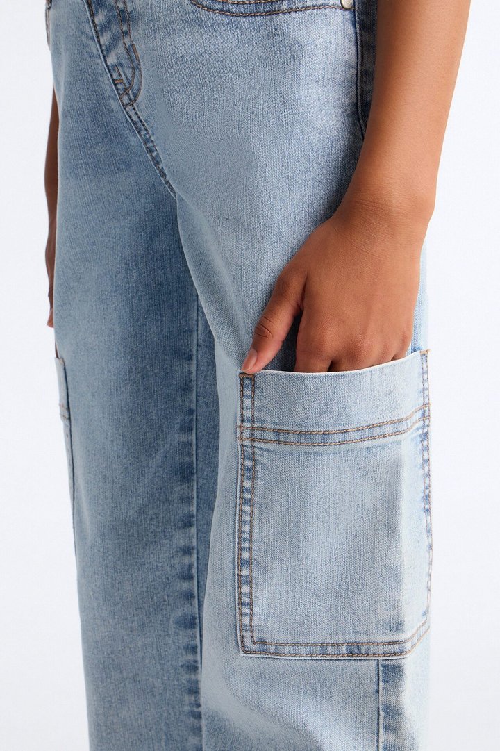 Mini Best Friends For Life Straight Leg Cargo Jeans - Light Wash