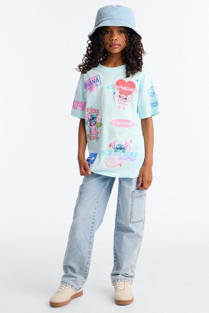 Mini Stitch And Angel Cosmic Dreams Short Sleeve Tee - Light Blue