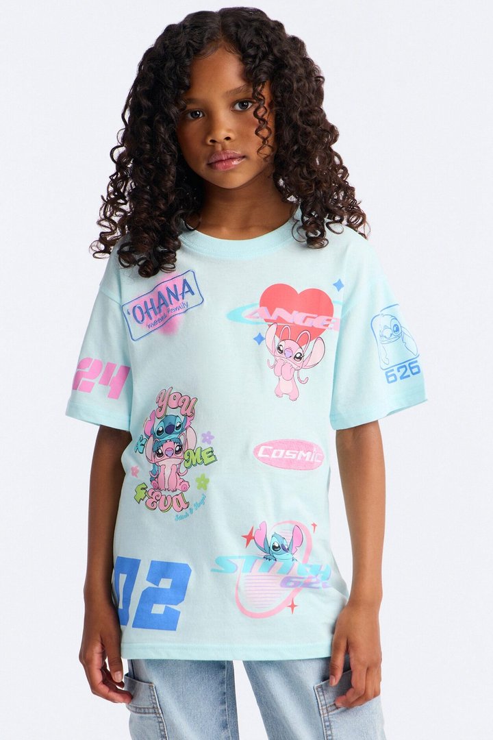 Mini Stitch And Angel Cosmic Dreams Short Sleeve Tee - Light Blue