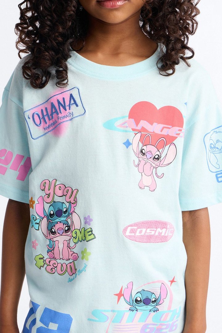 Mini Stitch And Angel Cosmic Dreams Short Sleeve Tee - Light Blue