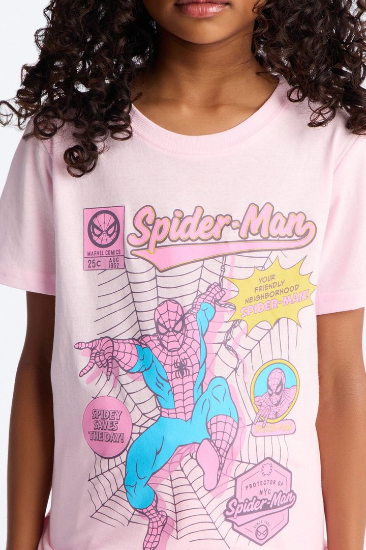 Mini Spiderman Saves The Day Short Sleeve Tee - Pink
