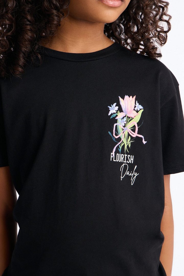 Mini Flourish Short Sleeve Tee - Black