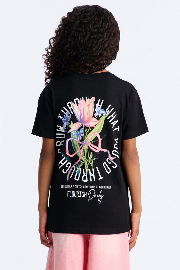 Mini Flourish Short Sleeve Tee - Black