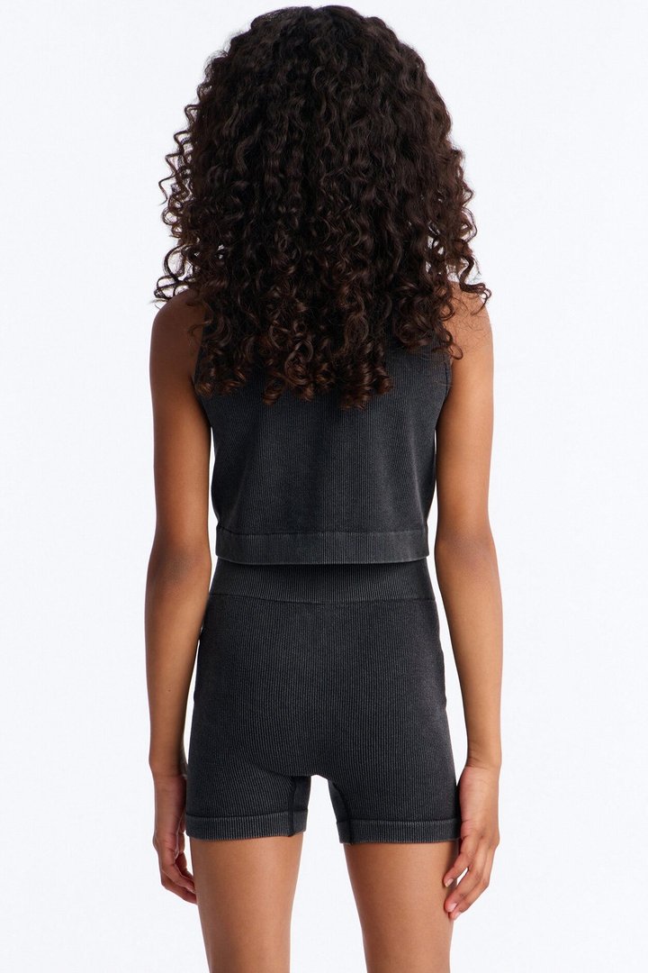 Mini Elevate Seamless Zip Up Tank And Biker Short Set - Black