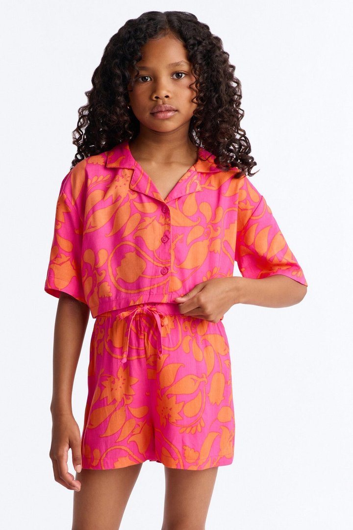 Mini Vacay Vibes Tropical Short Set - Pink/combo