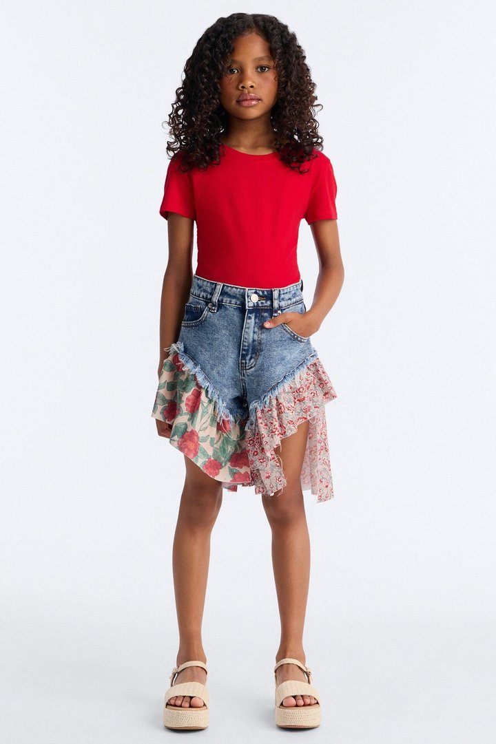 Mini Wildwood Floral Denim Shorts - Dark Wash