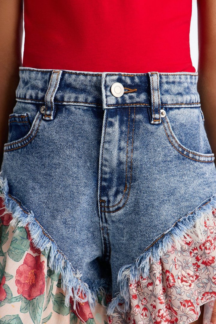 Mini Wildwood Floral Denim Shorts - Dark Wash
