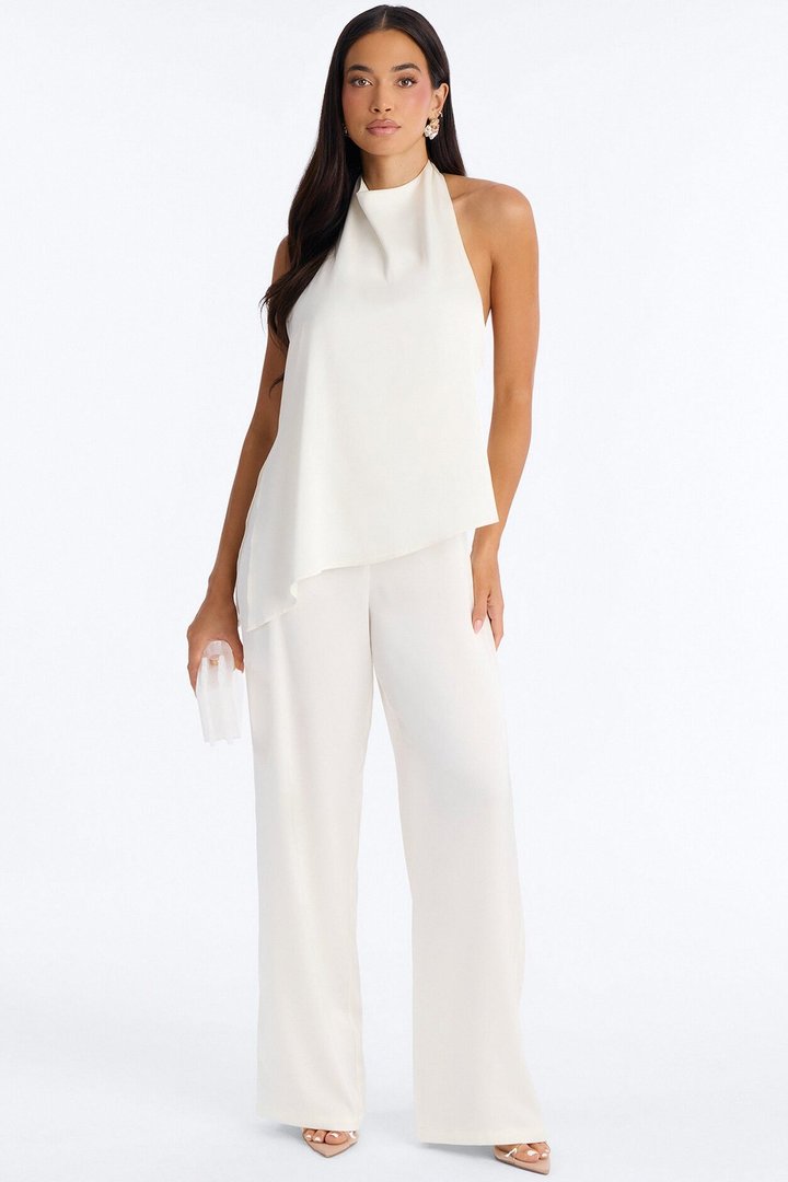Joana Satin Draped Jumpsuit - Ivory