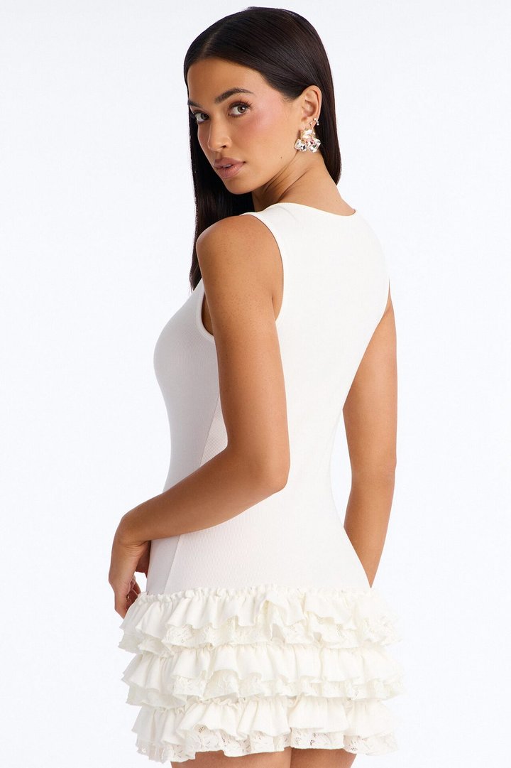 Citrus Ribbed Lace Mini Dress - White
