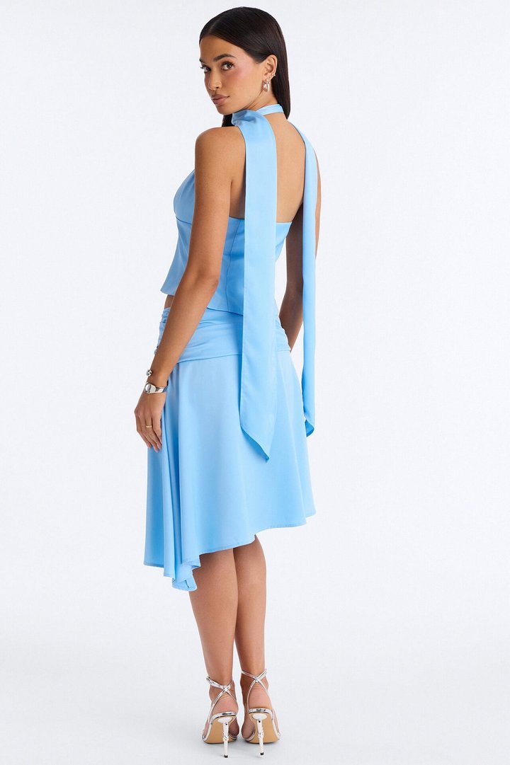 Gemma Satin Midi Skirt Set - Blue