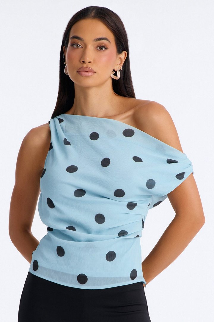 Just Being Me Polka Dot Chiffon Top - Blue/combo