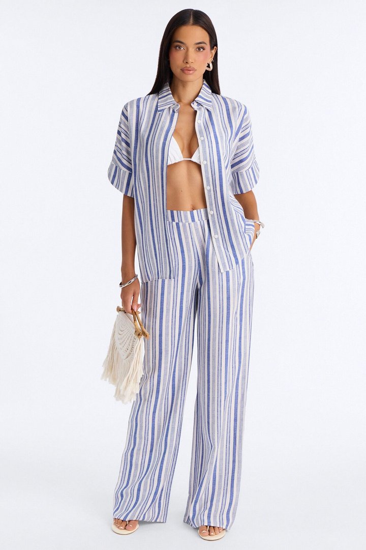 Kacey Striped Shirt Pant Set - Blue/combo
