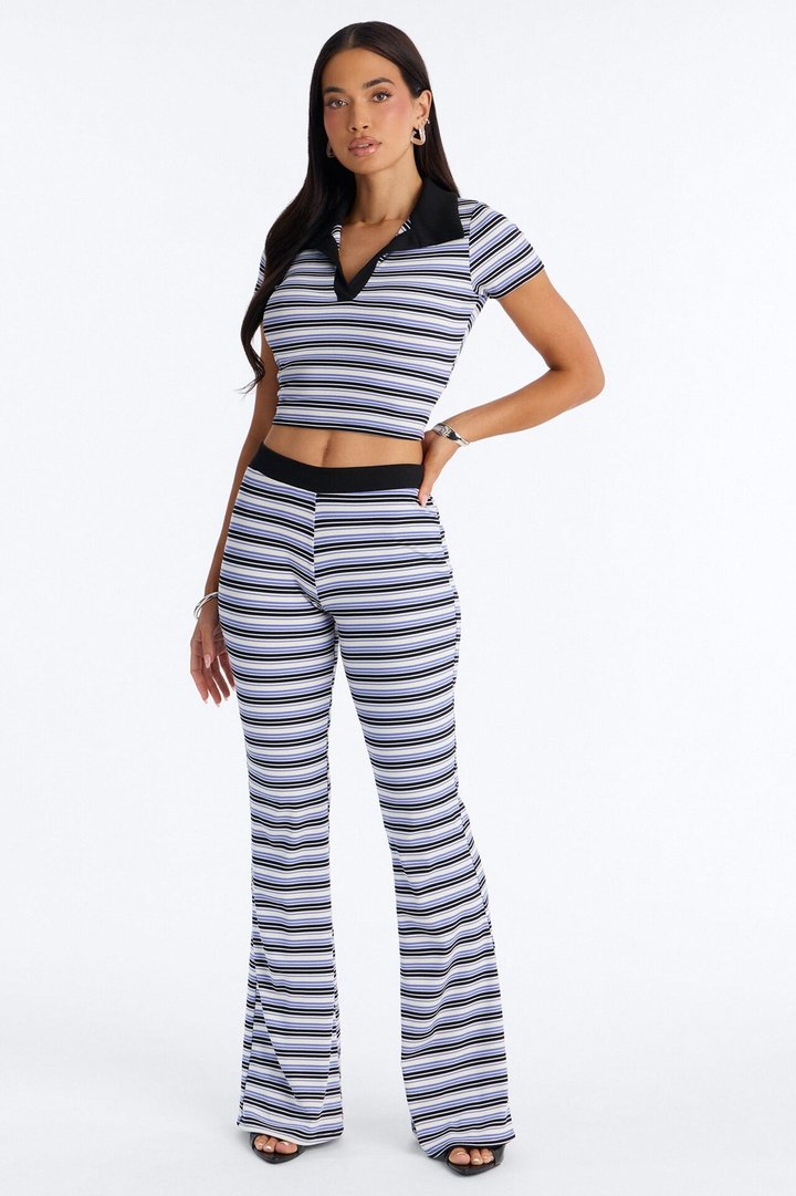 Serving Stripes Ribbed Pant Set - Blue/combo