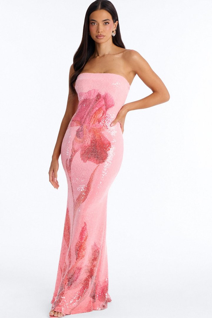 Glimmering Summer Sequin Maxi Dress - Pink/combo