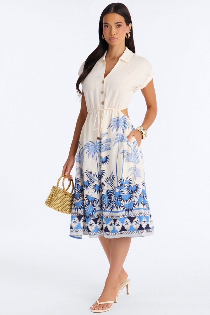 Kalani Shirt Midi Dress - White/Blue