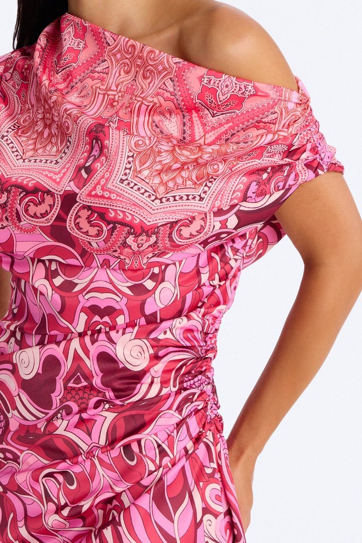 Ariella Asymmetrical Satin Mini Dress - Pink/combo