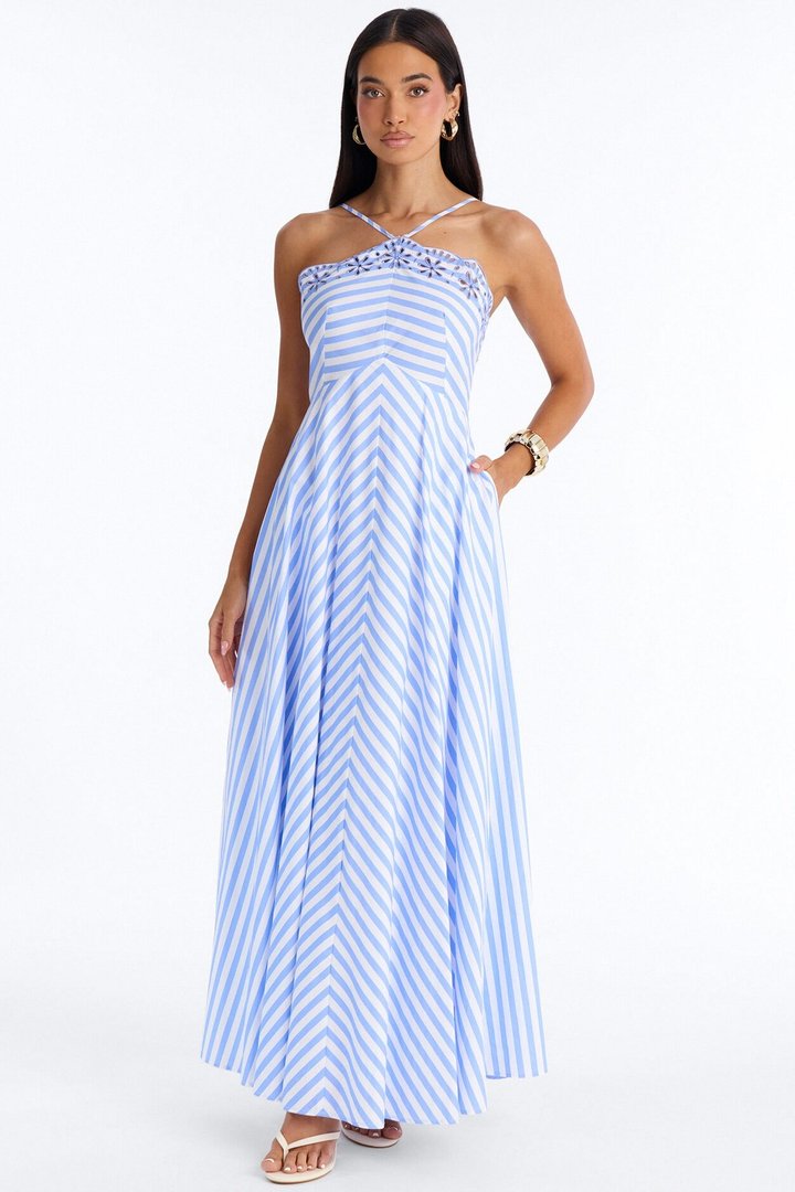 Soft Sunshine Poplin Maxi Dress - Blue/combo