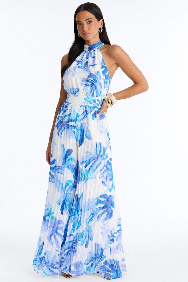 Deanna Tropical Chiffon Wide Leg - Blue