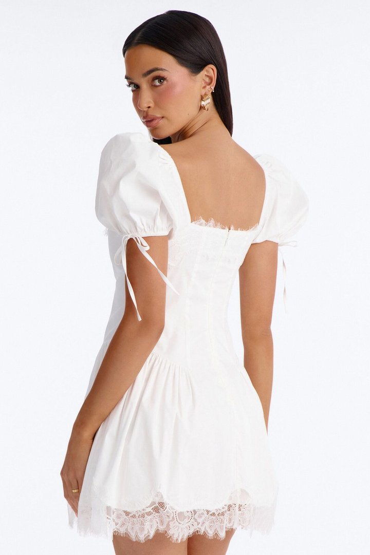 Noelle Poplin Lace Mini Dress - White