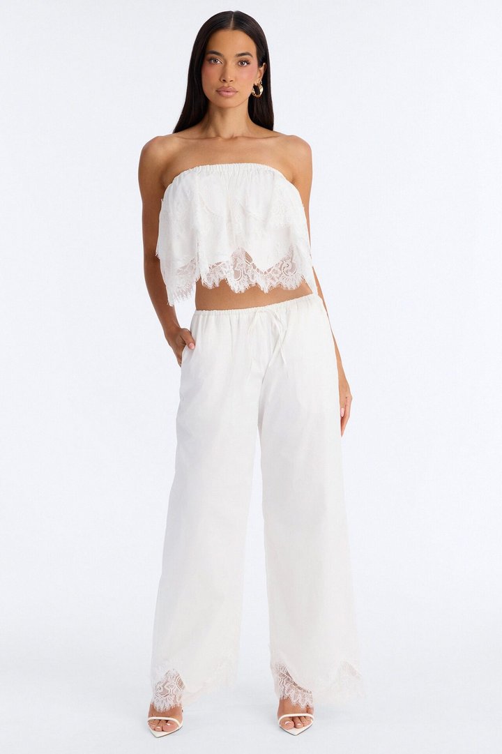Noelle Poplin Lace Pant Set - White
