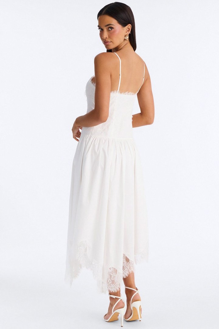 Noelle Poplin Lace Midi Dress - White