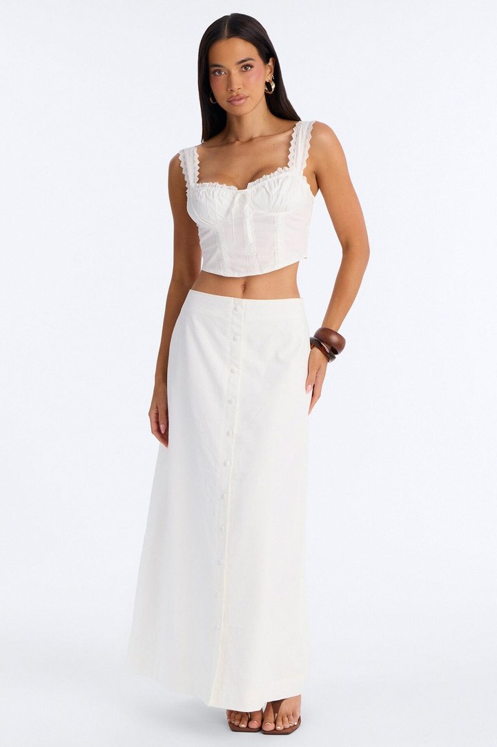 Lucy Linen Button Up Maxi Skirt - White