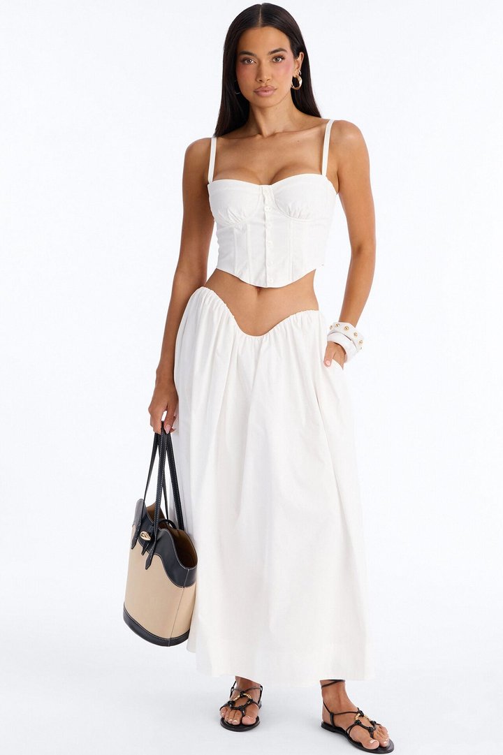 Sunshine Poplin Midi Skirt Set - White