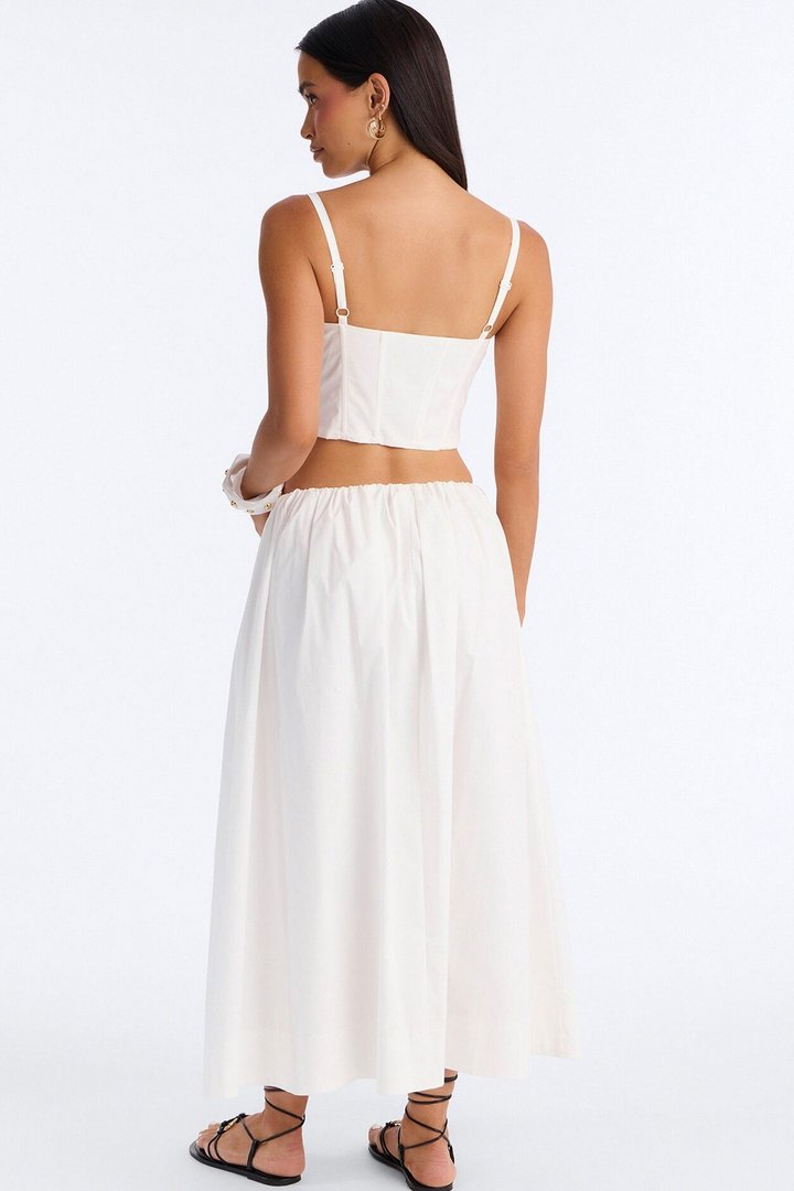 Sunshine Poplin Midi Skirt Set - White
