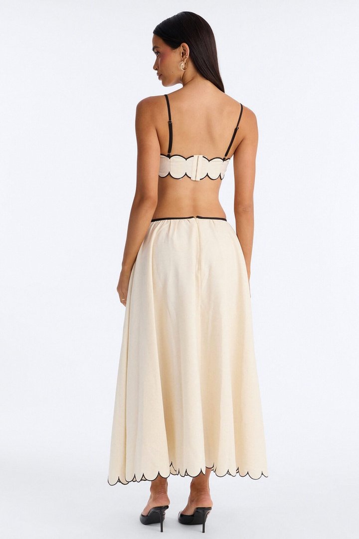 Sloane Linen Midi Skirt Set - Off White/combo
