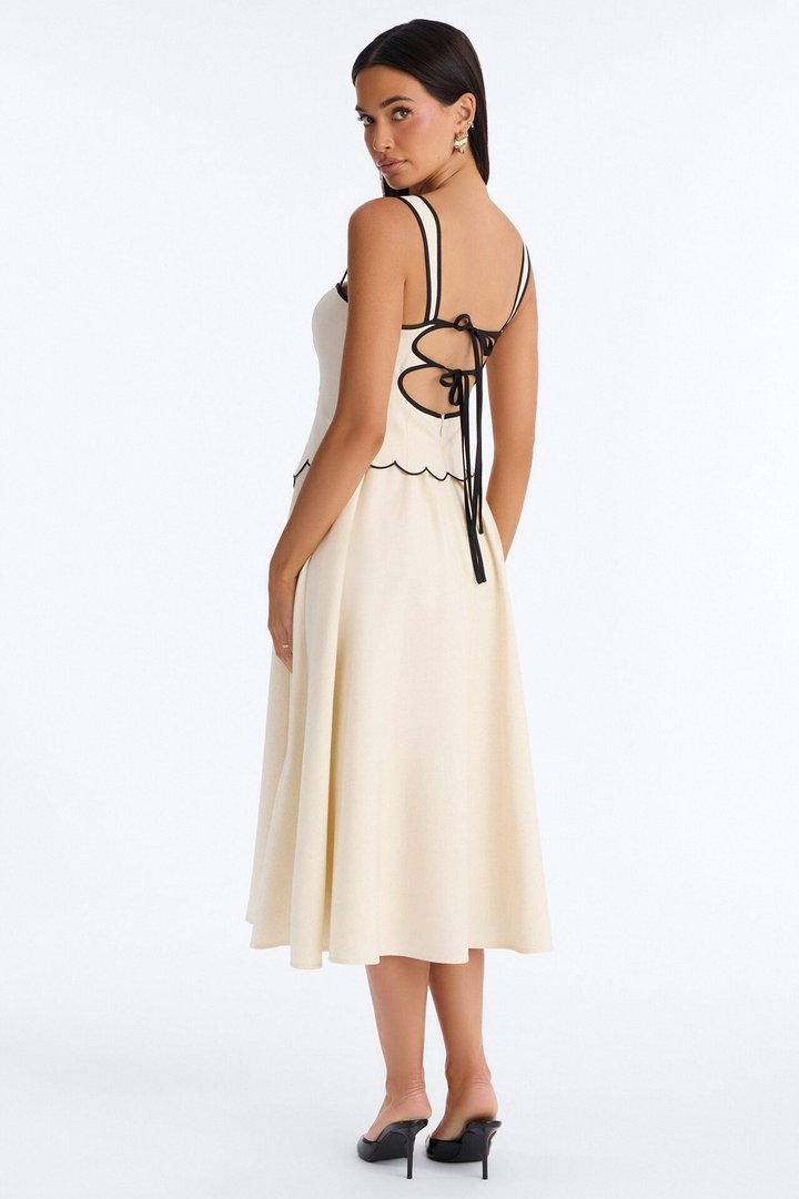 Sloane Linen Midi Dress - Off White/combo