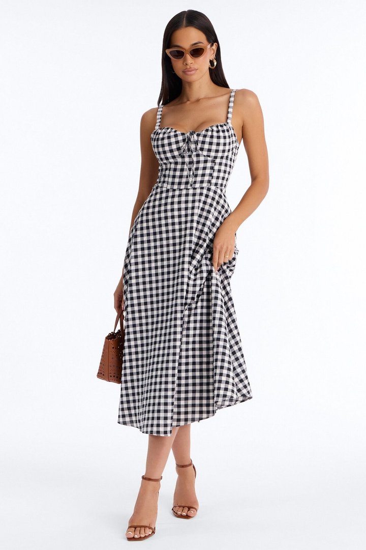 Glowing Gingham Midi Dress - Black/White