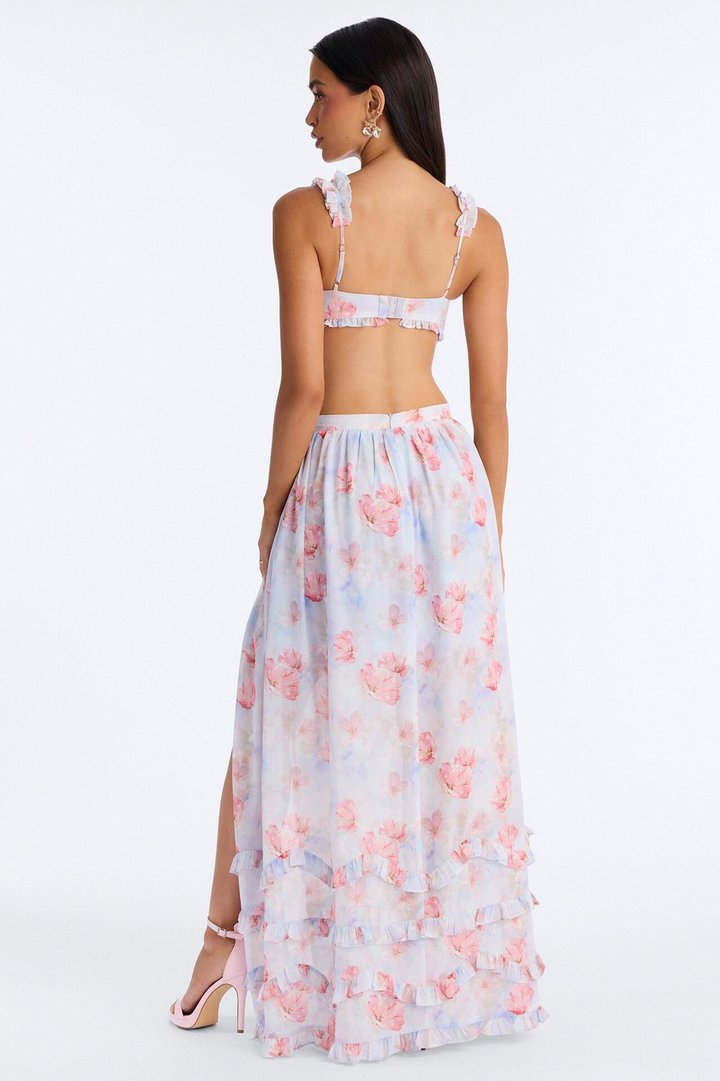Daisy Chiffon Floral Maxi Skirt Set - Blue/combo