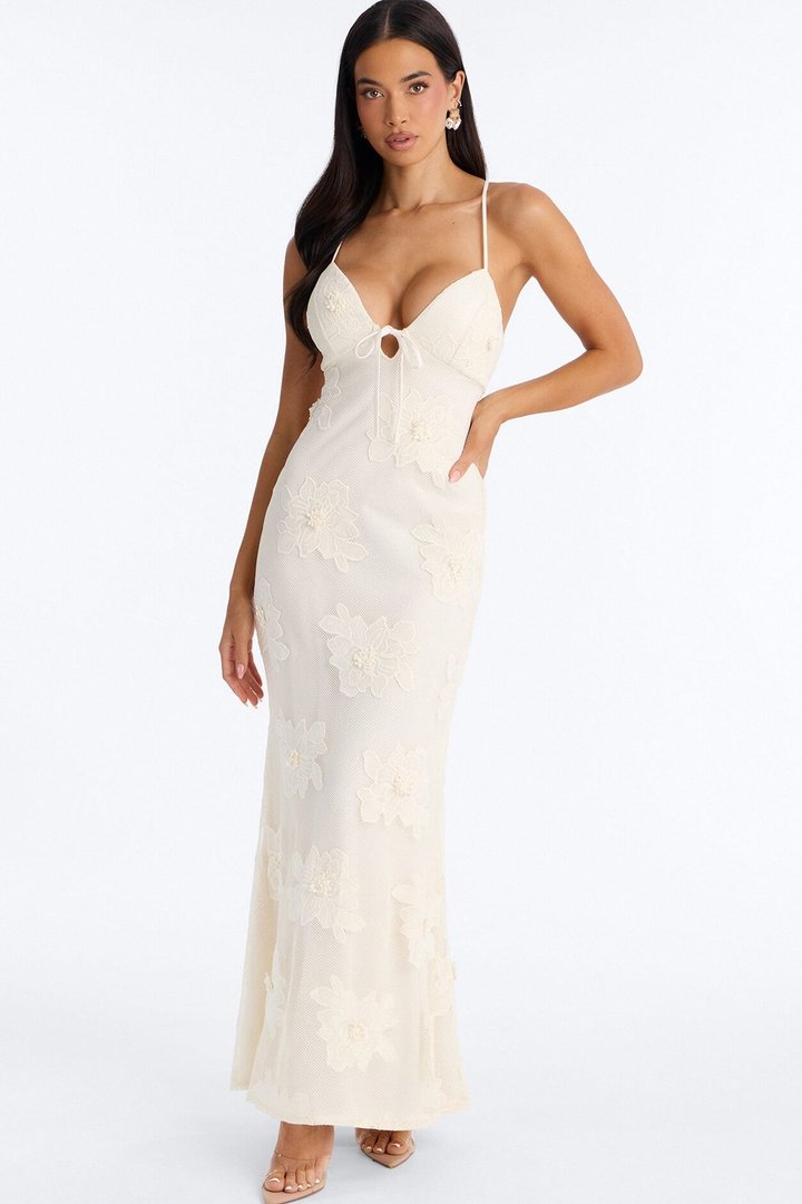 Kaylie Embroidered Maxi Dress - Cream