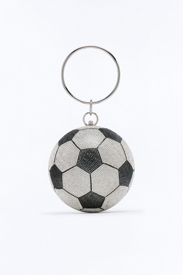 Soccer Girl Rhinestone Clutch - White/Black