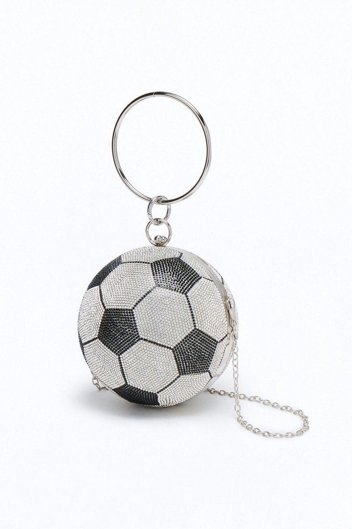 Soccer Girl Rhinestone Clutch - White/Black
