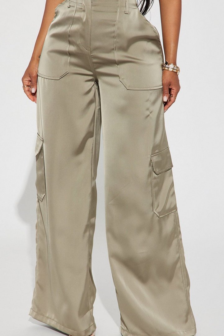 Pretty Girl Satin Cargo Pant - Olive