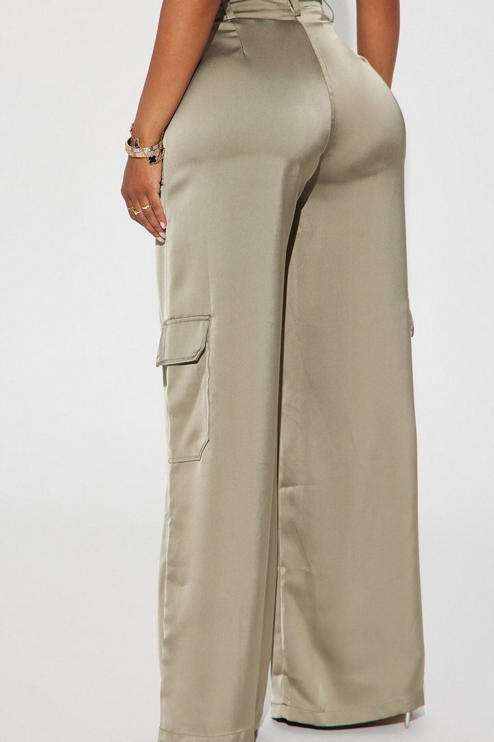 Pretty Girl Satin Cargo Pant - Olive
