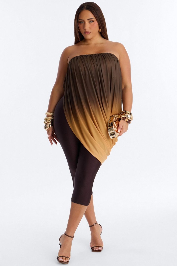 Bora Bora Ombre Asymmetrical Mesh Top - Taupe/combo