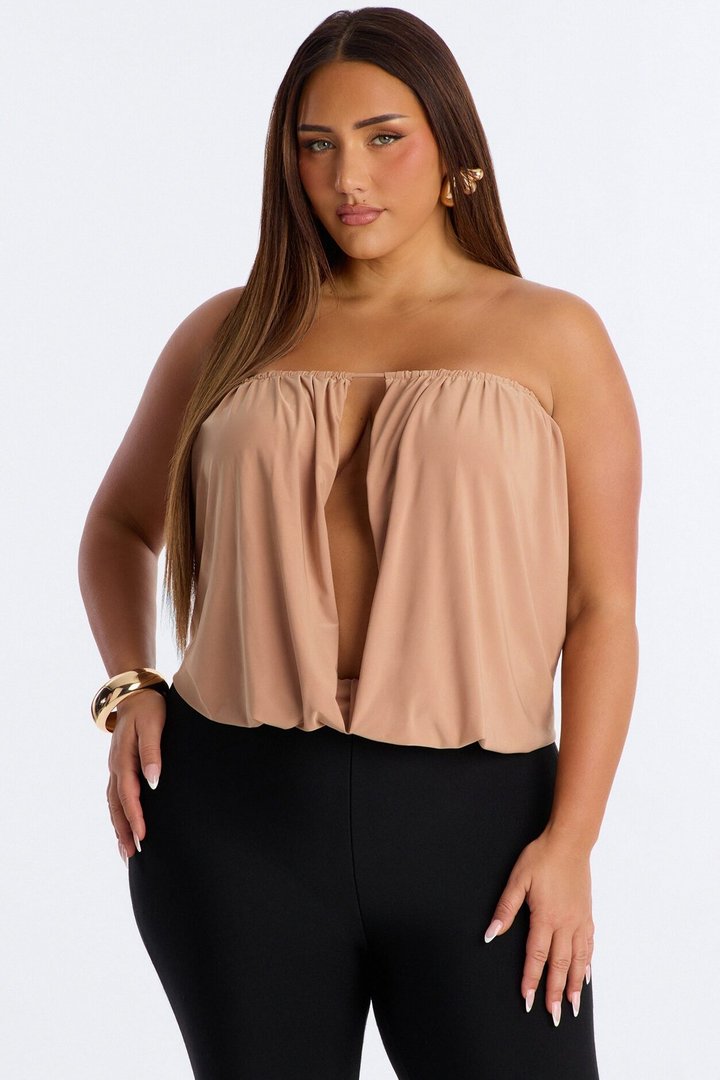 Villa Queen Loose Ruched Tube Top - Taupe