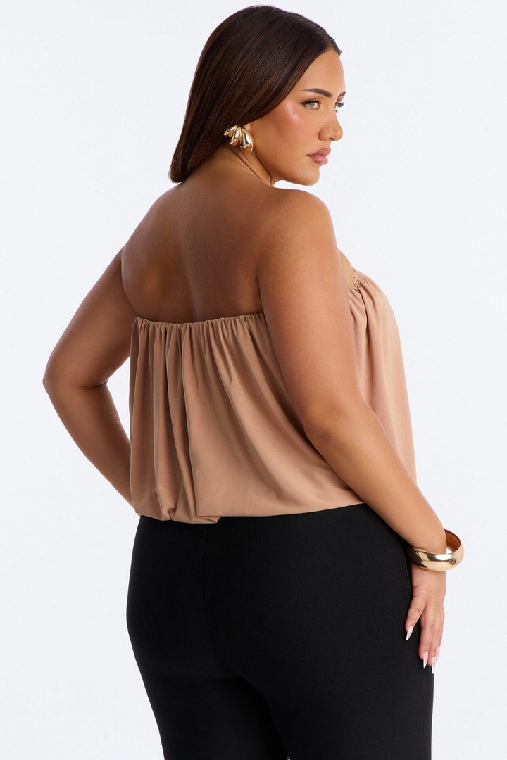 Villa Queen Loose Ruched Tube Top - Taupe